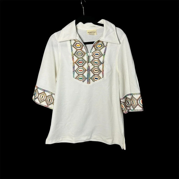 California West Set Vintage 70s Rainbow Embroidered Boho Hippie Top - Picture 1 of 11